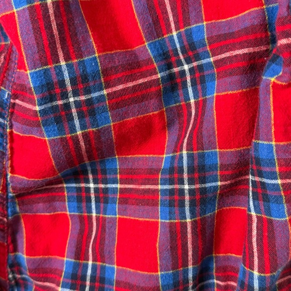 Abercrombie Fitch Flannel Women Medium‎ Red Blue Plaid Christmas Pocket Y2K - Picture 5 of 8